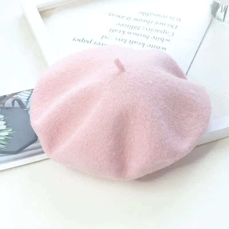 Wełniany beret damski w stylu francuskim Różowy