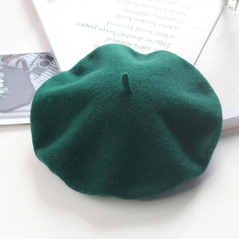 Wełniany beret damski w stylu francuskim Zielony