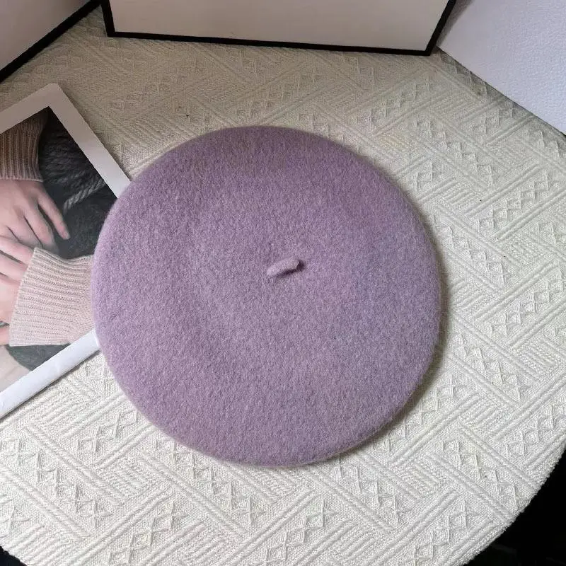 Wełniany beret damski w stylu retro – czapka malarza Jasnofioletowy