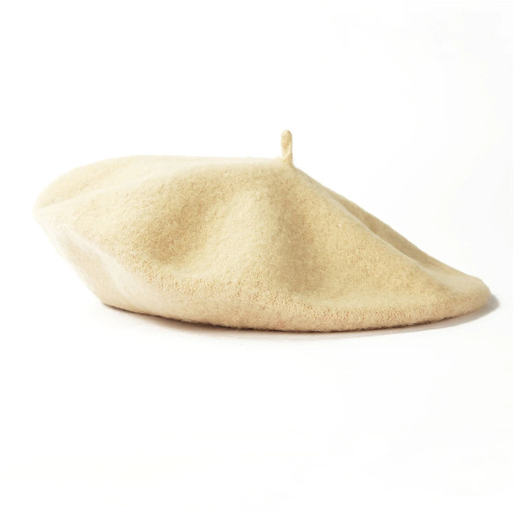 Wełniany beret damski w stylu vintage Beżowy