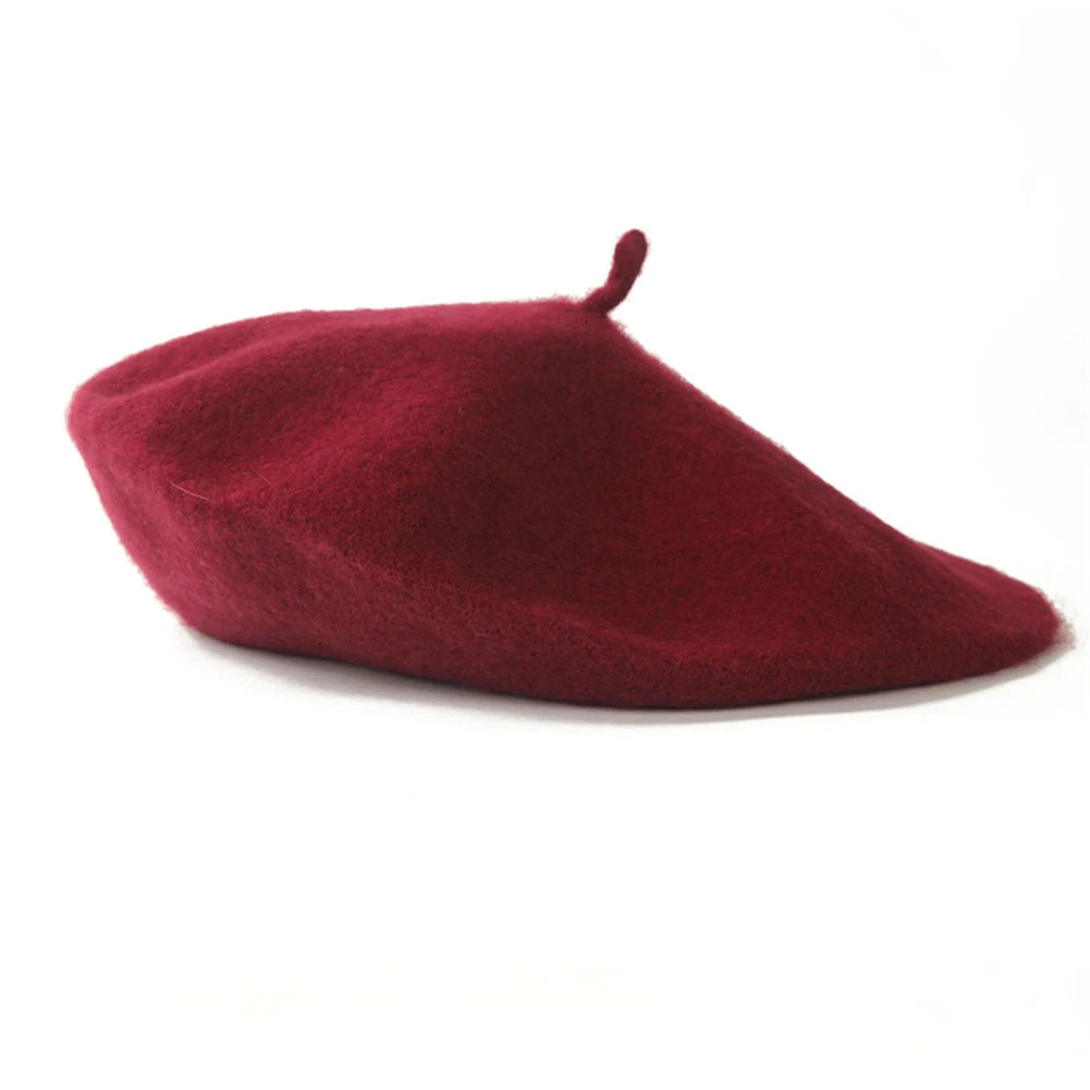 Wełniany beret damski w stylu vintage Bordowy