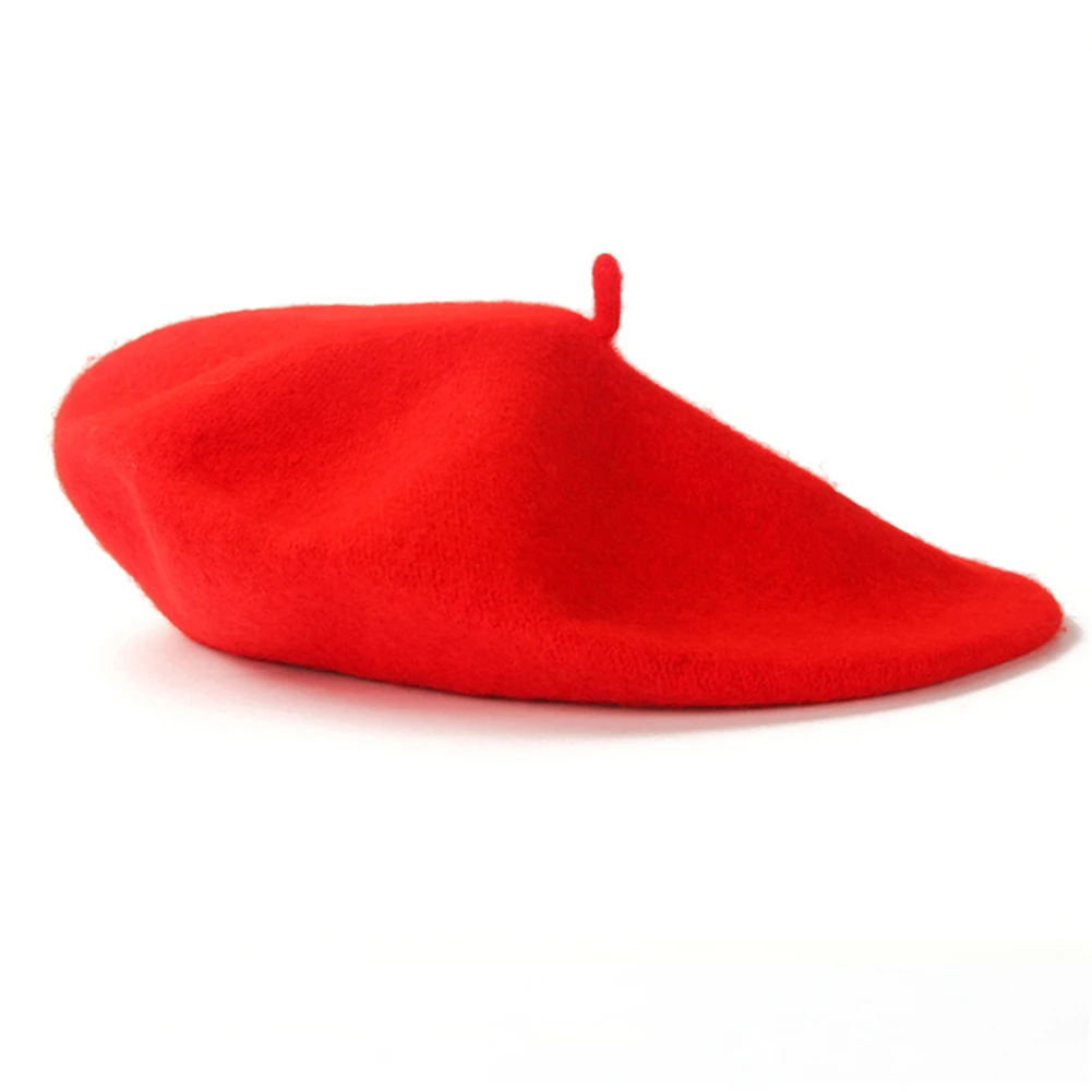 Wełniany beret damski w stylu vintage Czerwony