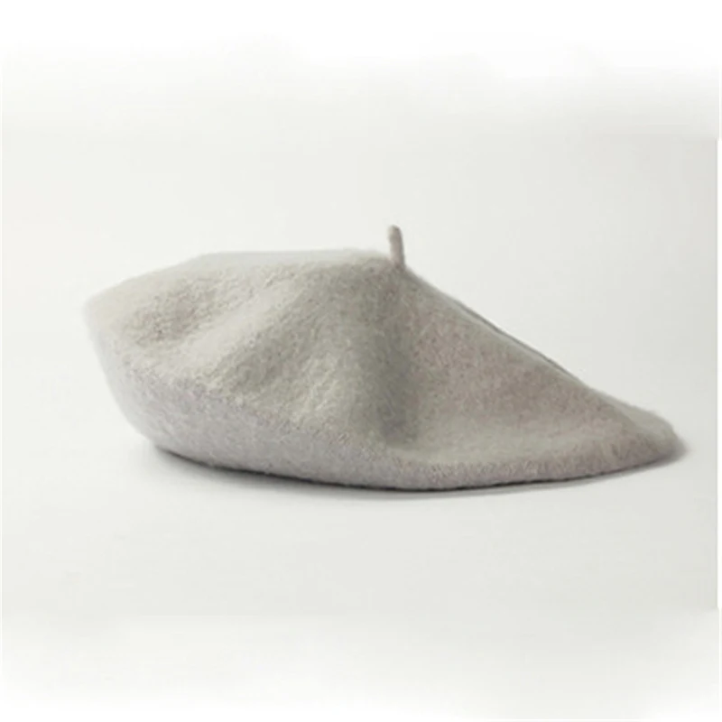 Wełniany beret damski w stylu vintage Jasnoszary