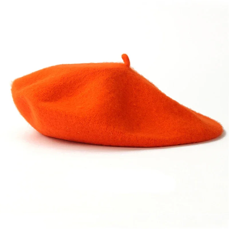 Wełniany beret damski w stylu vintage Pomarańczowy