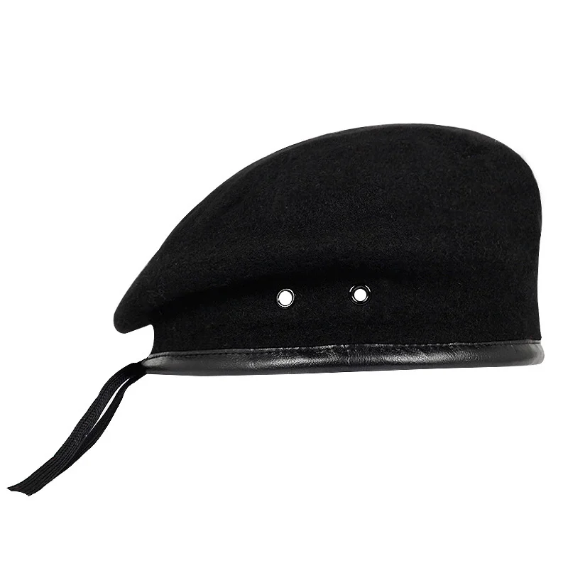 Wełniany beret w stylu wojskowym Czarny