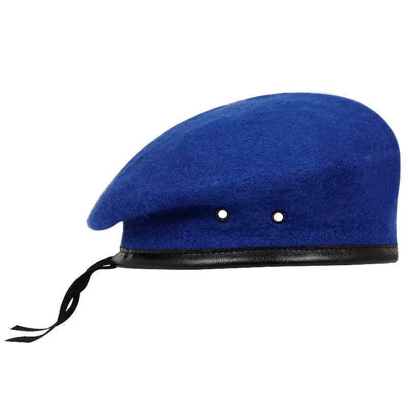 Wełniany beret w stylu wojskowym Niebieski