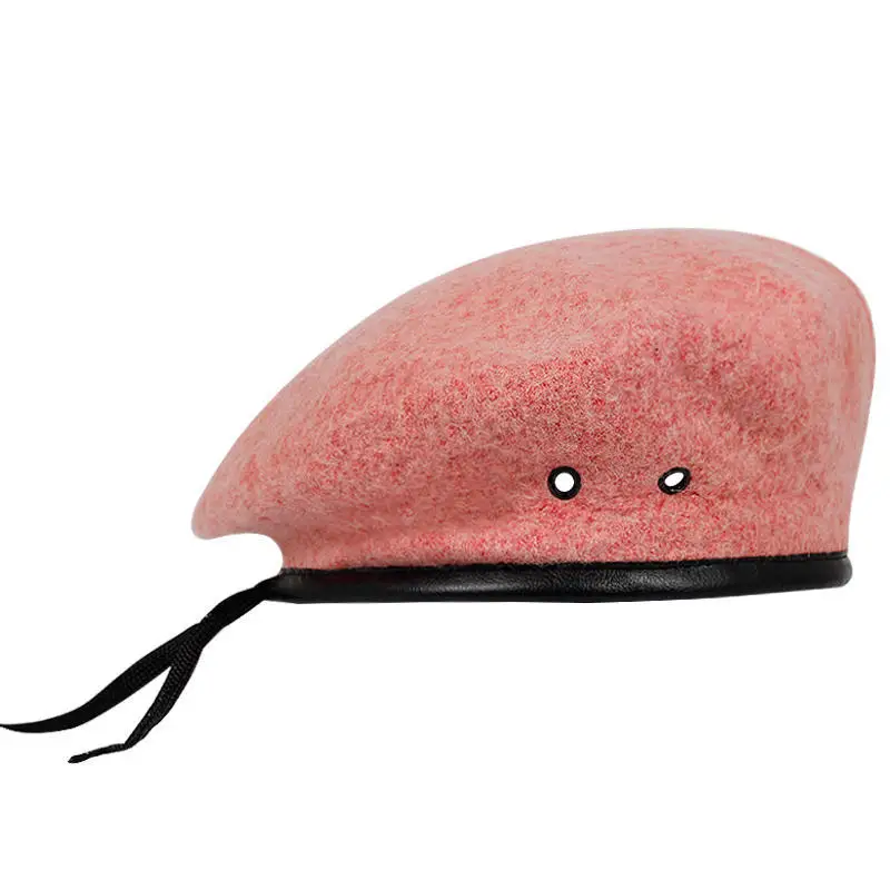 Wełniany beret w stylu wojskowym Różowy