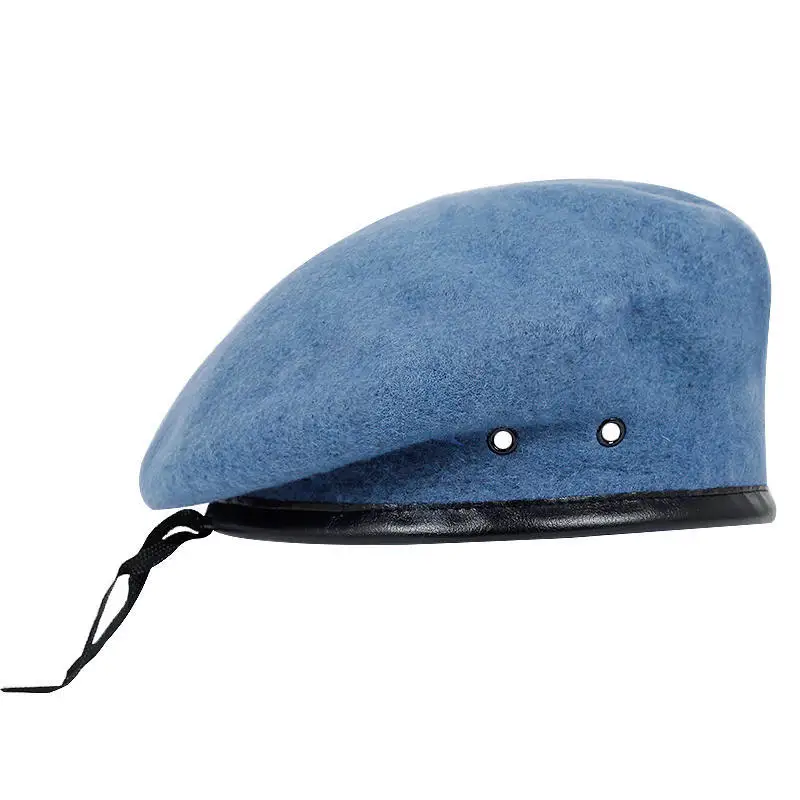 Wełniany beret w stylu wojskowym Błękitny