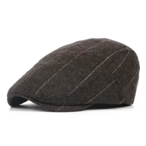 Wełniany beret męski w jodełkę - klasyczna czapka artysty Kawowy