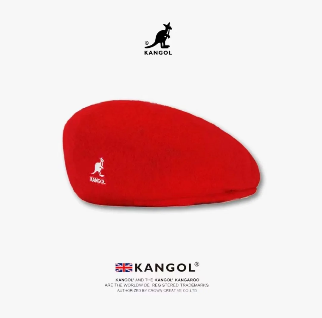Wełniany beret z haftem - elegancka czapka unisex na jesień Czerwony