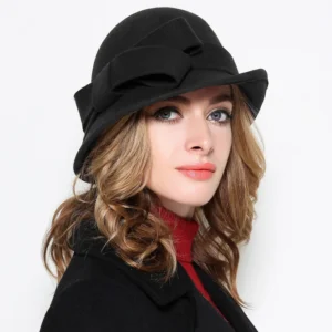 Damski wełniany kapelusz fedora w stylu lat 20. Czarny