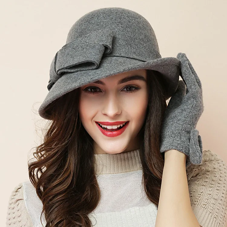 Damski wełniany kapelusz fedora w stylu lat 20. Szary