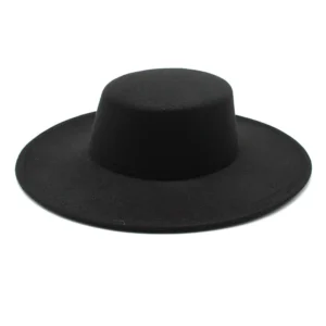 Damski wełniany kapelusz fedora z szerokim rondem Czarny01