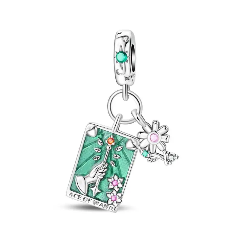 Wisiorek charm ze srebra 925 - słońce, księżyc i Tarot Beżowy