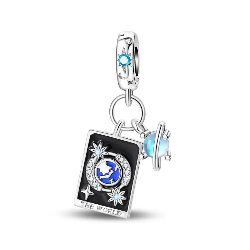 Wisiorek charm ze srebra 925 - słońce, księżyc i Tarot Brązowy