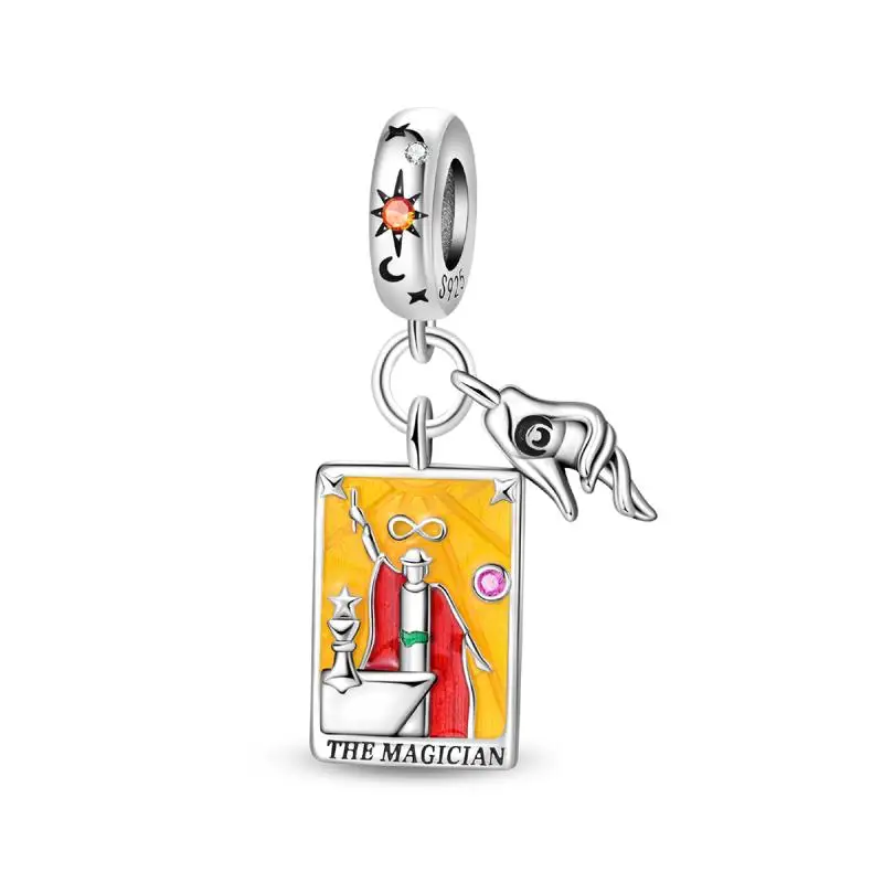 Wisiorek charm ze srebra 925 - słońce, księżyc i Tarot Jasnozielony