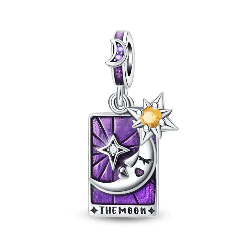 Wisiorek charm ze srebra 925 - słońce, księżyc i Tarot Srebrny