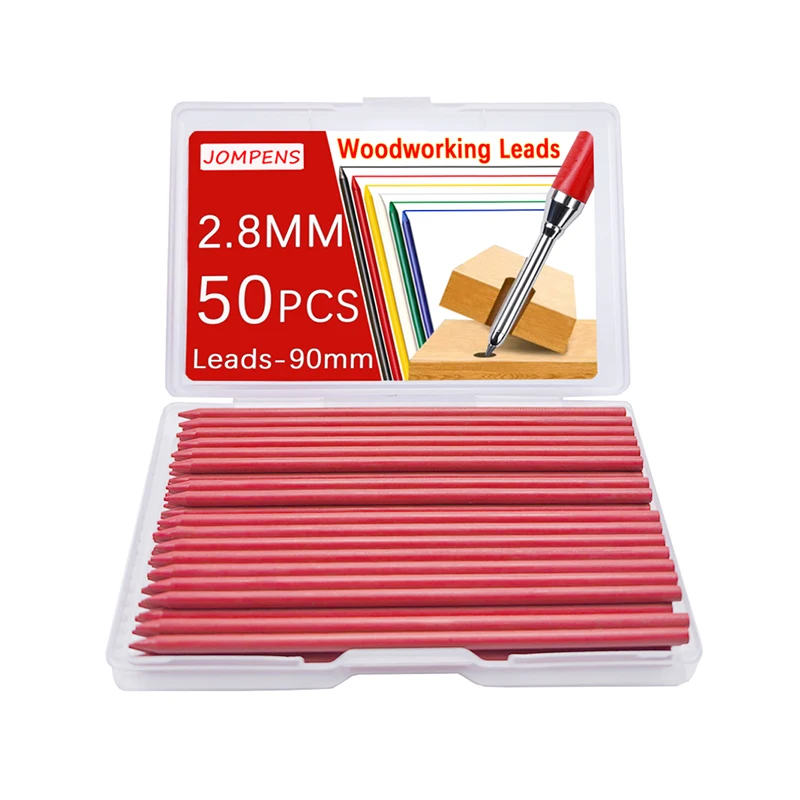 Wkłady do ołówka stolarskiego 2,8 mm – zestaw 50 szt. Czerwony