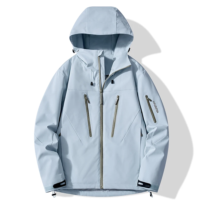 Wodoodporna kurtka przeciwdeszczowa unisex na trekking Unisex jasnoniebieski