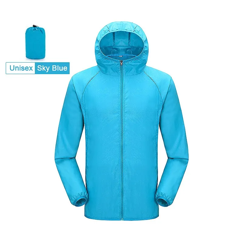 Wodoodporna kurtka przeciwdeszczowa unisex na trekking Błękitny