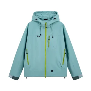 Wodoodporna kurtka trekkingowa unisex z kapturem, wiatrówka Zielony