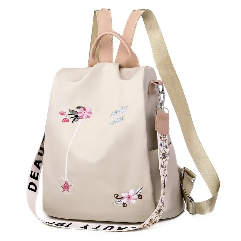 Wodoodporny plecak damski Oxford z haftem na laptop Khaki
