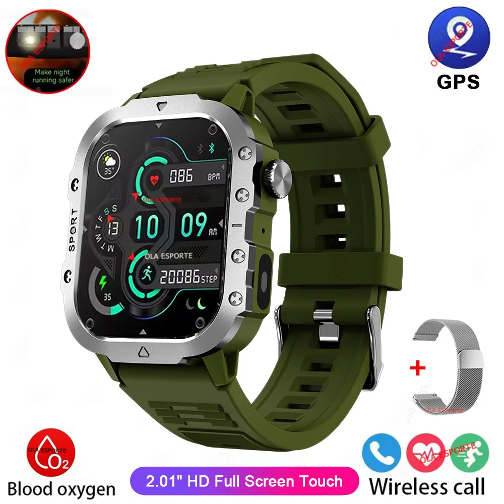 Wojskowy smartwatch męski z GPS i ekranem AMOLED 2.01" Zielony