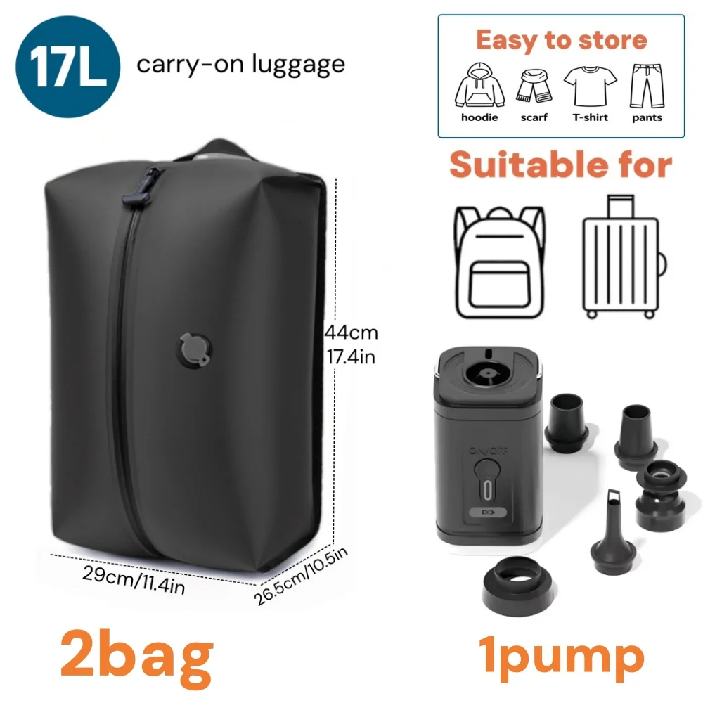 Worki próżniowe podróżne z bezprzewodową pompką 2bag 1pump