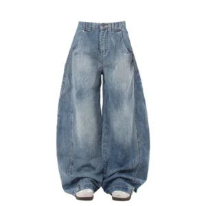 Workowate jeansy Y2k damskie z wysokim stanem oversize Niebieski
