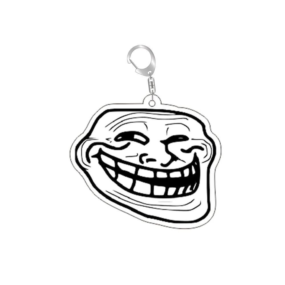 Zabawny brelok do kluczy z mem mordką Trollface Biały