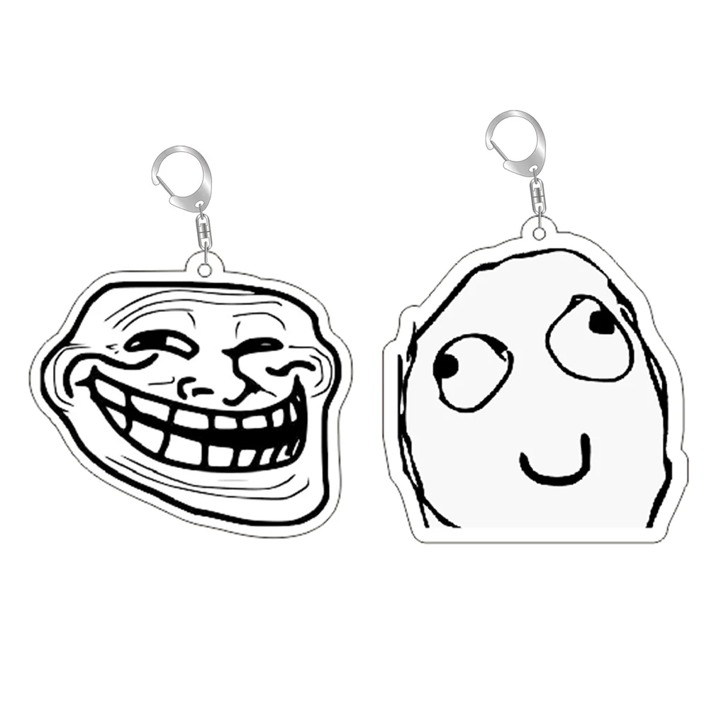 Zabawny brelok do kluczy z mem mordką Trollface Niebieski