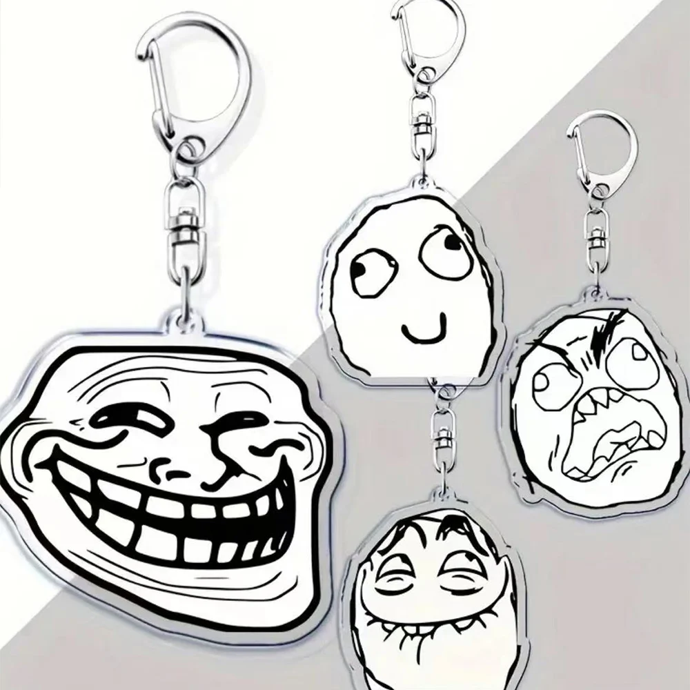 Zabawny brelok do kluczy z mem mordką Trollface Szary