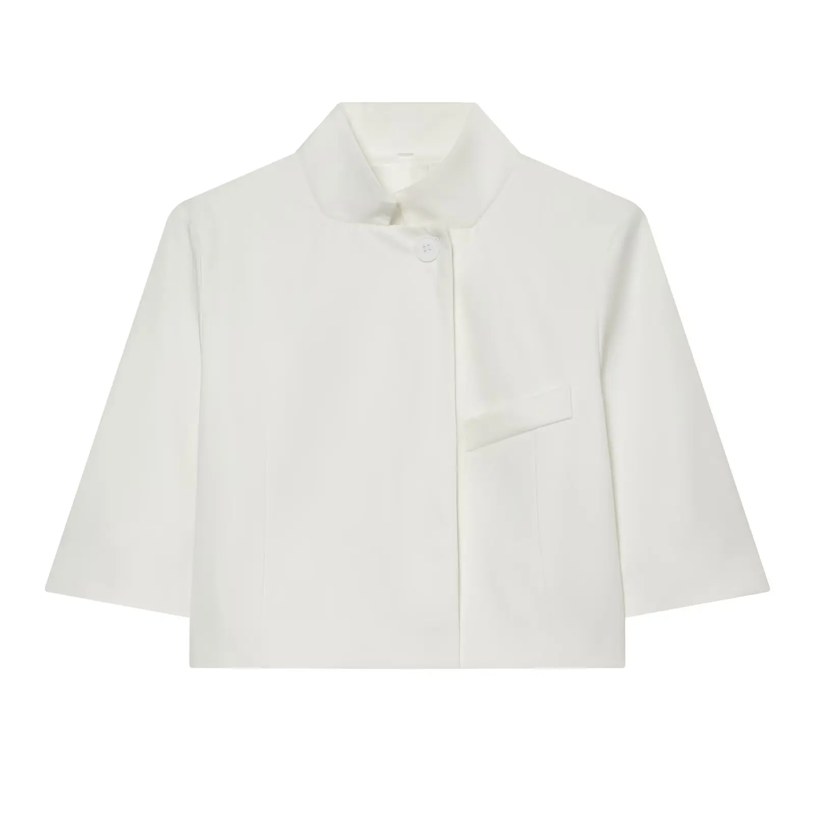 Żakiet damski z krótkim rękawem – dopasowany cropped blazer Biały