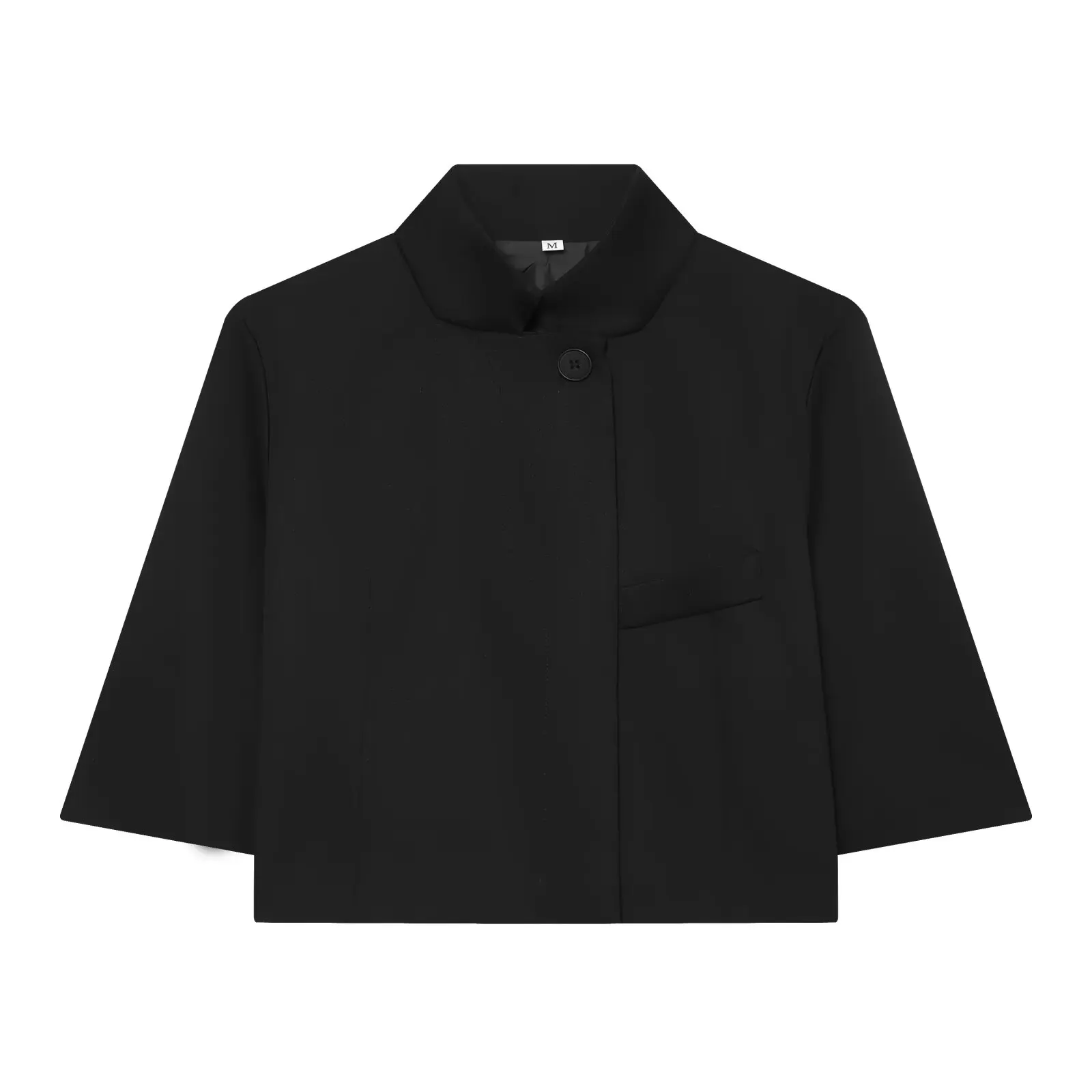 Żakiet damski z krótkim rękawem – dopasowany cropped blazer Czarny