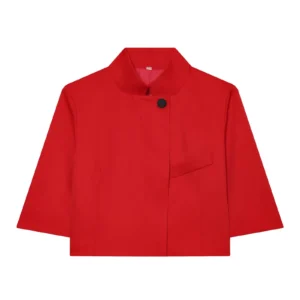 Żakiet damski z krótkim rękawem – dopasowany cropped blazer Czerwony