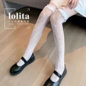 Zakolanówki Lolita z koronką i wzorem serca kabaretki japońskie Wielo