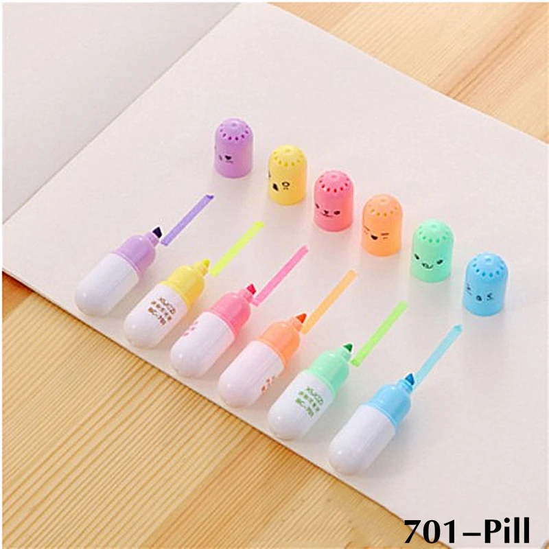 Zakreślacze fluorescencyjne Kawaii w kształcie grzybka i listka, 6 sztuk Biały