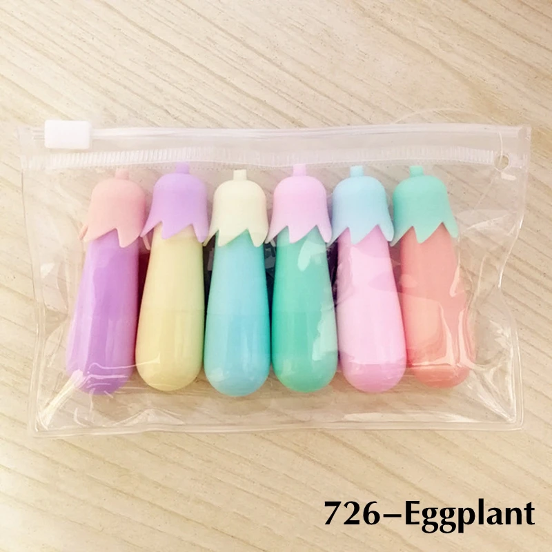 Zakreślacze fluorescencyjne Kawaii w kształcie grzybka i listka, 6 sztuk Fioletowy