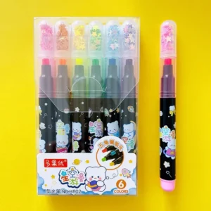 Zakreślacze Kawaii w kształcie gwiazdek z pieczątką, 6 pastelowych kolorów Biały