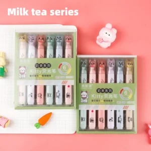 Zakreślacze Kawaii w kształcie kociej łapki — zestaw 6 pastelowych kolorów Biały