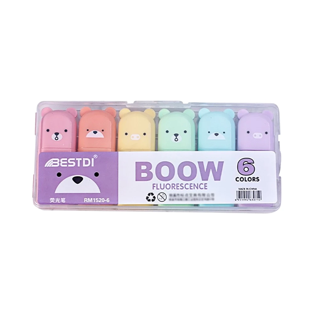 Zakreślacze Kawaii Miś pastelowe markery ze skośną końcówką Biały