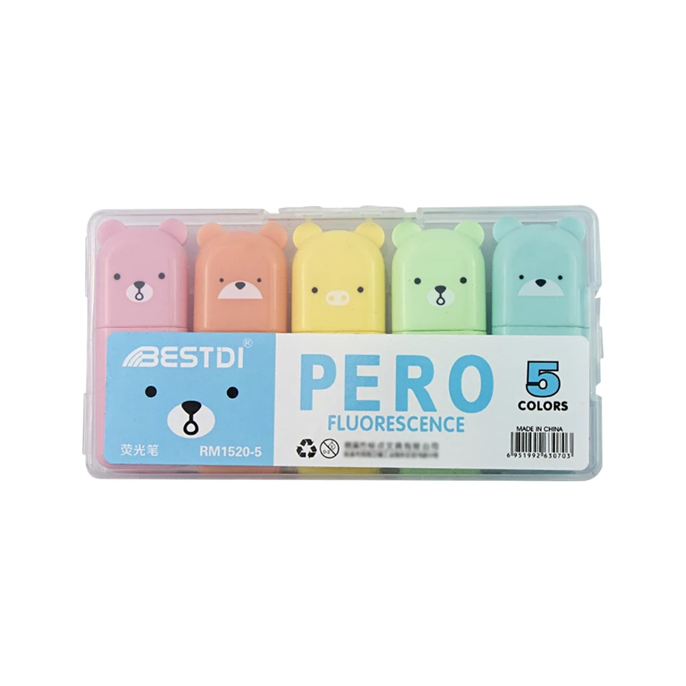 Zakreślacze Kawaii Miś pastelowe markery ze skośną końcówką Czerwony