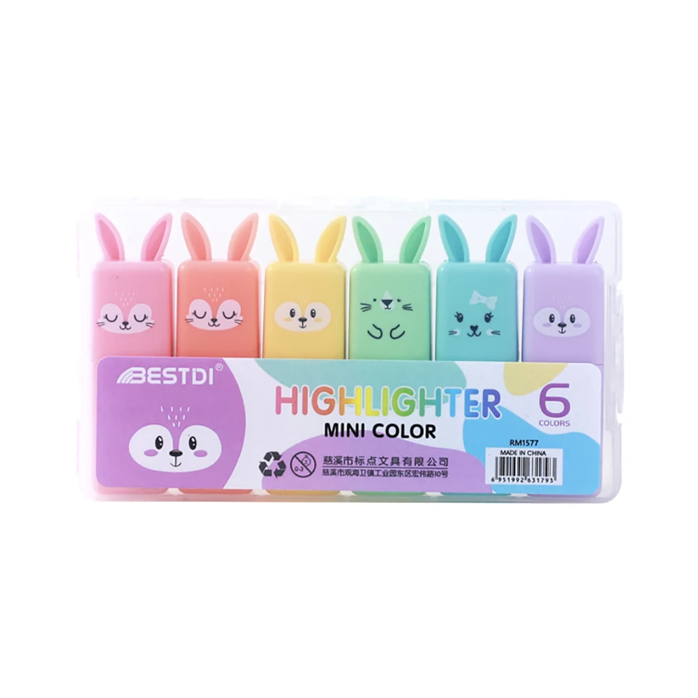 Zakreślacze Mini Macaron z miękką końcówką, pastelowe, 6 sztuk żółty