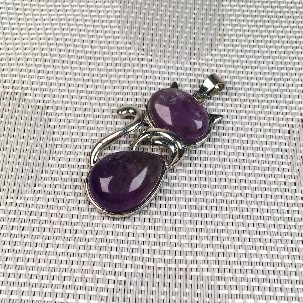 Zawieszka z naturalnego agatu w kształcie kota do biżuterii DIY Posrebrzane