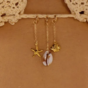 Zawieszka do biżuterii boho ze stali z muszlą i perłą Bj26y0092
