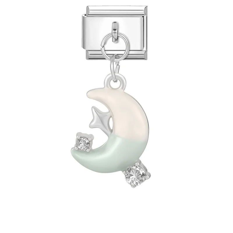 Zawieszka charms z kotem, sercem i kwiatami do bransoletek link 9 mm Cyrkonia