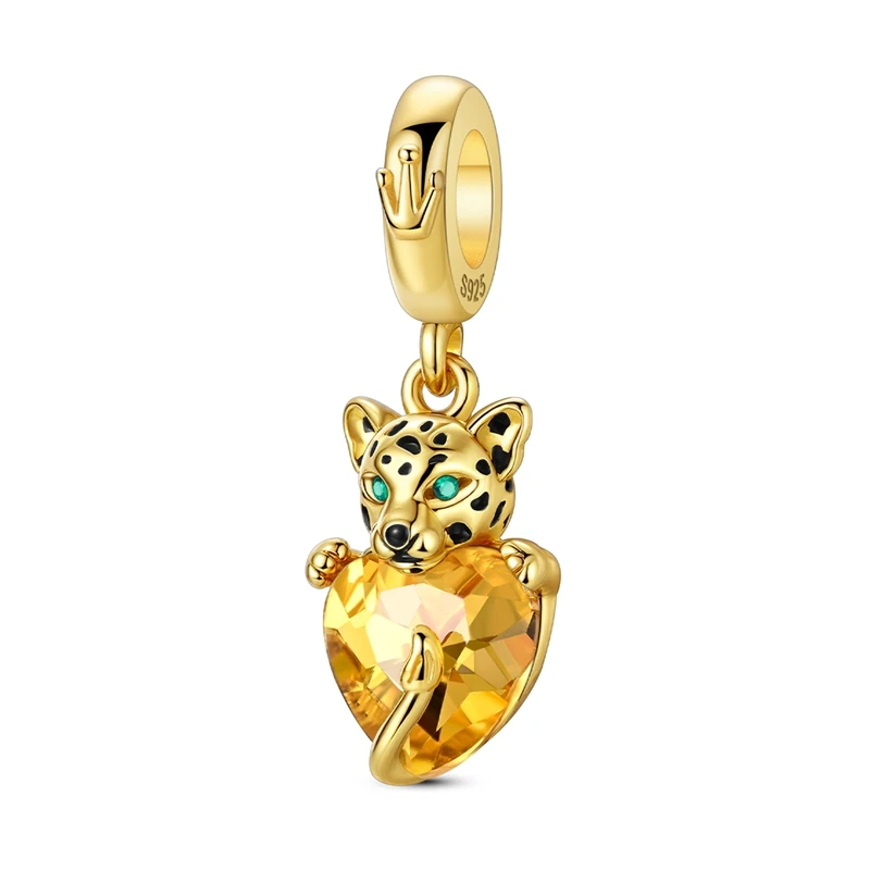 Zawieszki charms ze srebra 925 - słońce, leopard, cyrkonia Granatowy