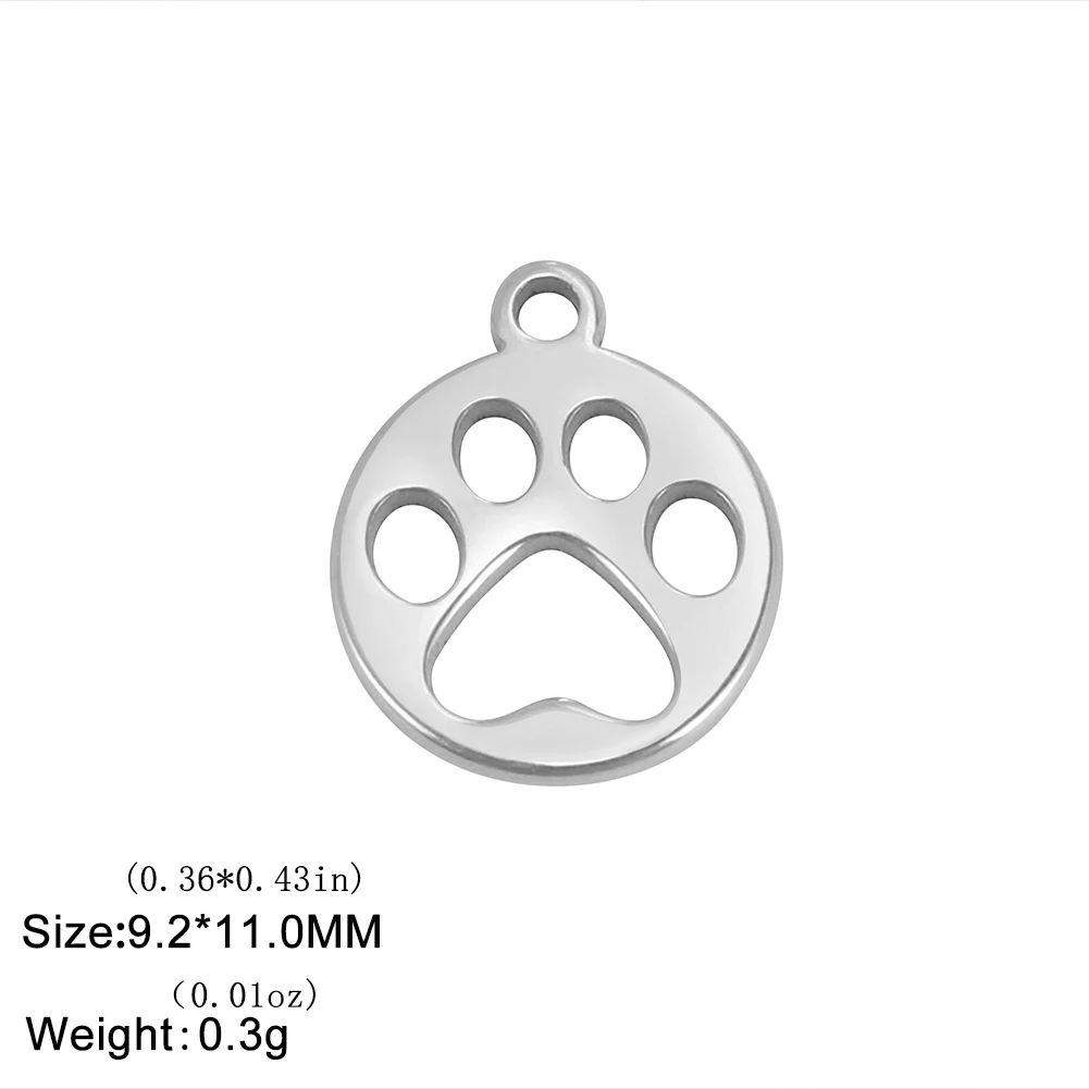 Zawieszki łapka kota i psa ze stali nierdzewnej, 5 sztuk C steel color