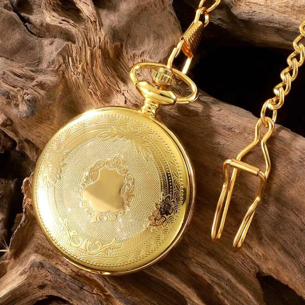 Kieszonkowy zegarek kwarcowy vintage steampunk Złoty