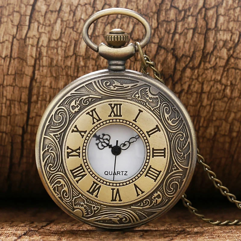 Zegarek kieszonkowy na łańcuszku w stylu vintage z rzymskimi cyframi Bronze